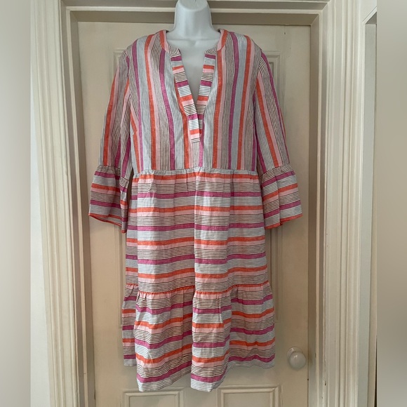 Boden Dresses & Skirts - Boden Relaxed Linen Tiered Dress - Pink Mix Stripes - Size 20 L - NWT